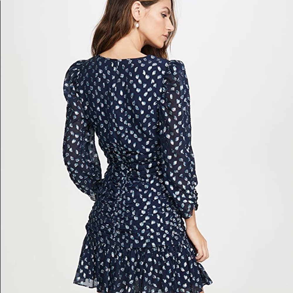 TANYA TAYLOR NWT RAVEN SILK RUCHED DRESS NAVY SZ 8 - Picture 3 of 7